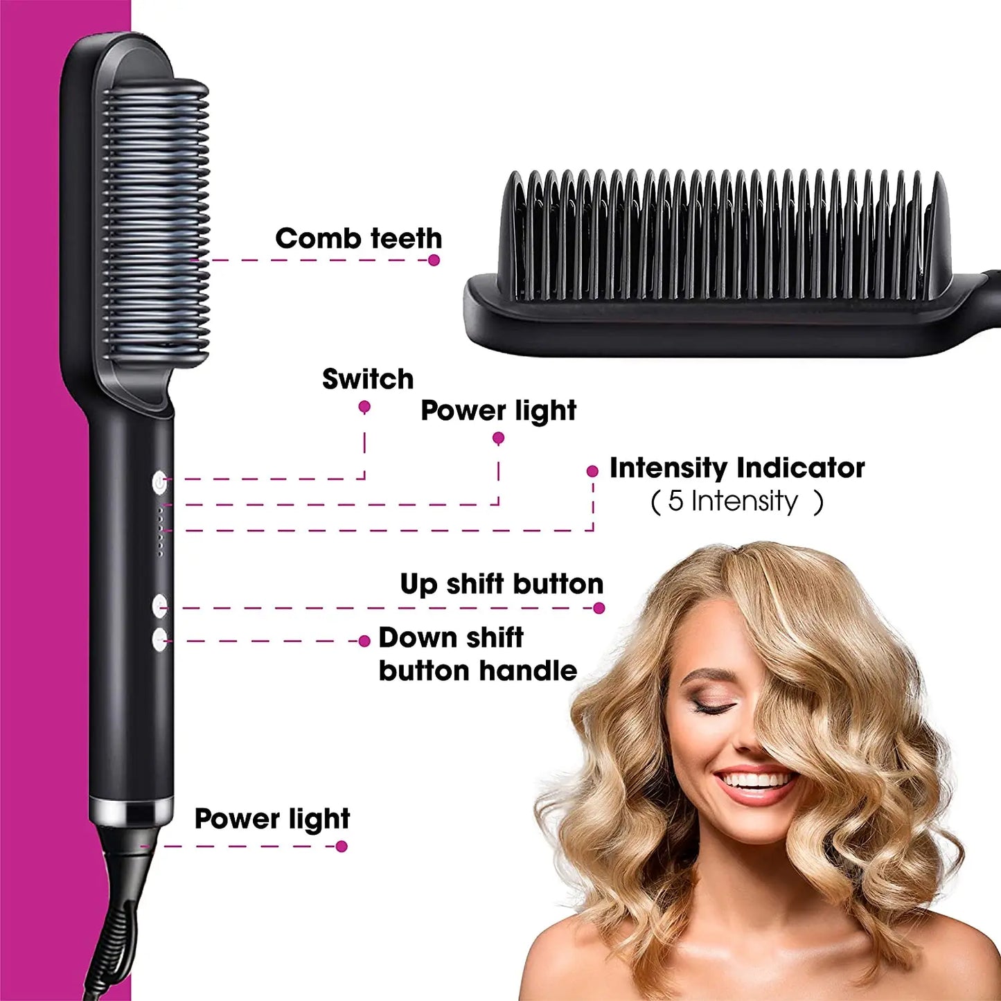 Fast Heating Ionic Hair Styler Comb/Brush Curler/Straightener