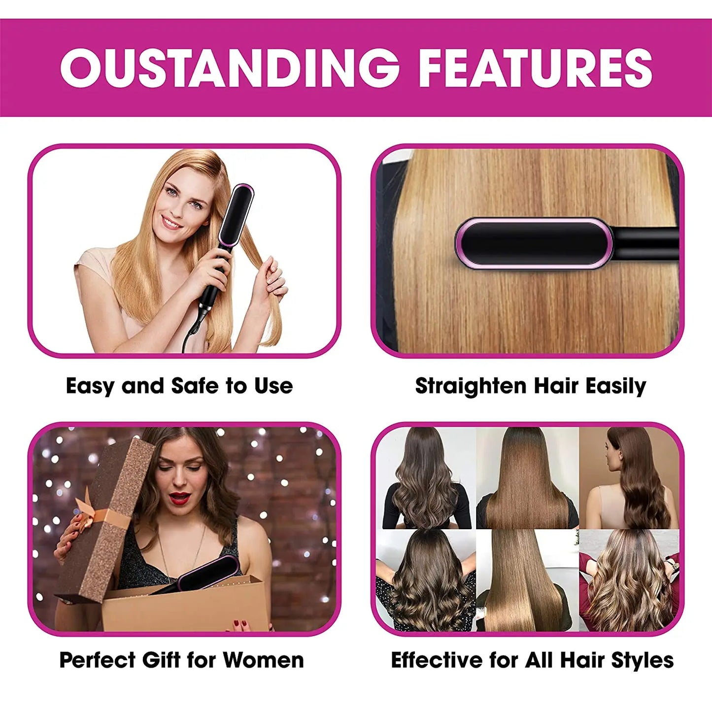 Fast Heating Ionic Hair Styler Comb/Brush Curler/Straightener