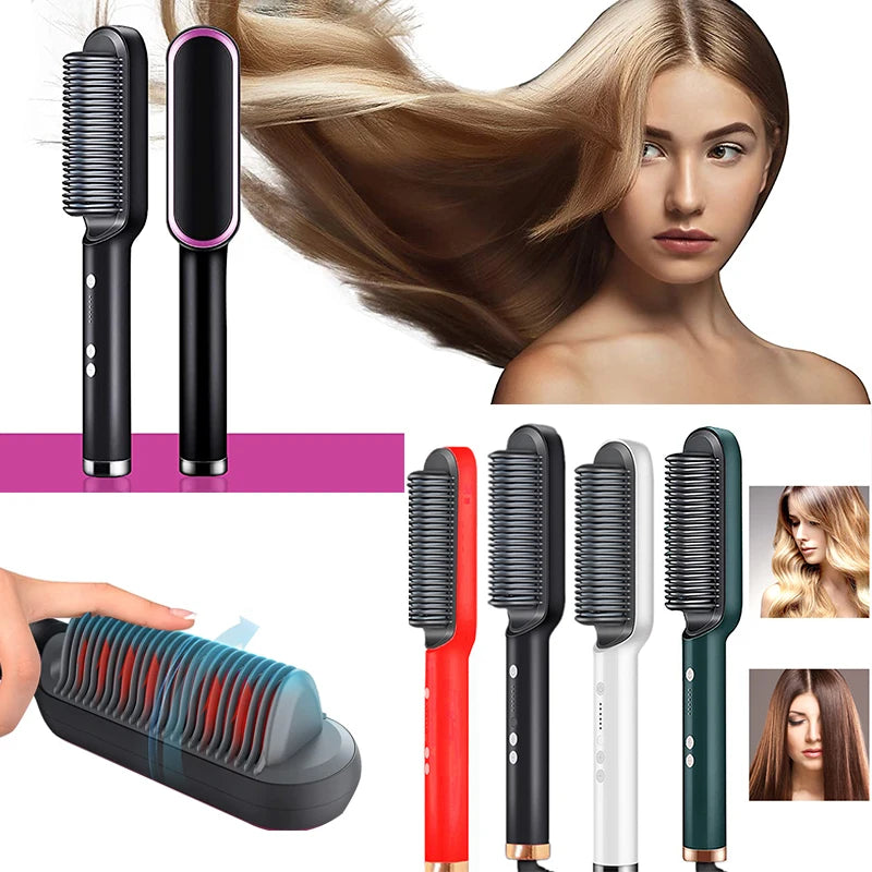 Fast Heating Ionic Hair Styler Comb/Brush Curler/Straightener