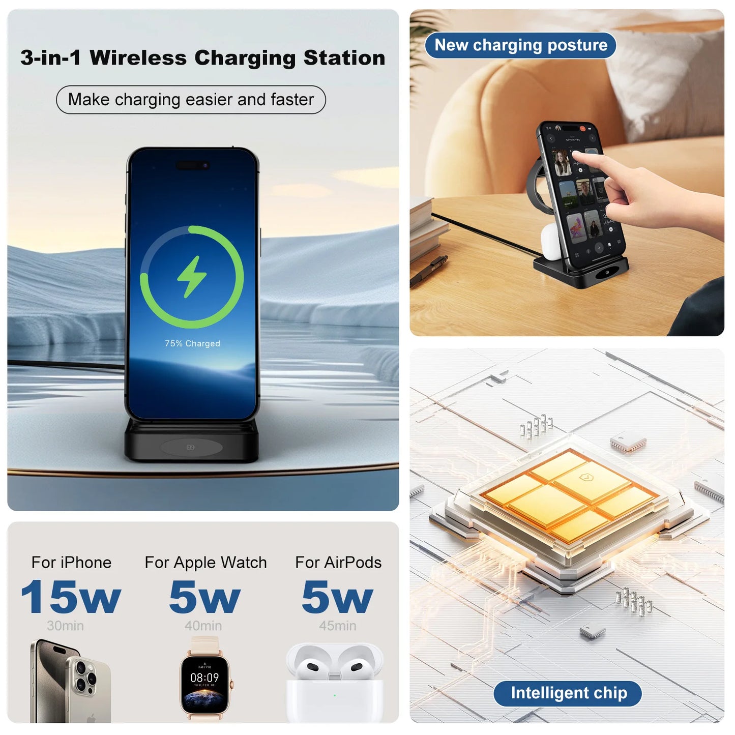 3-in-1 phone, watch, earpods Charging Station